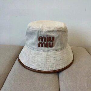 Miu Miu Cream canvas Bucket Hat with Brown Trim